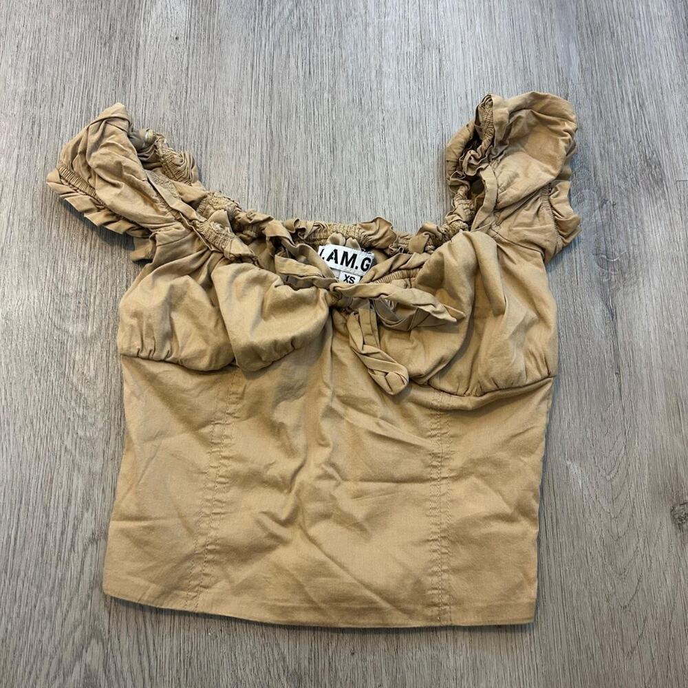 I.AM.GIA Tan Ruffle Crop Top
